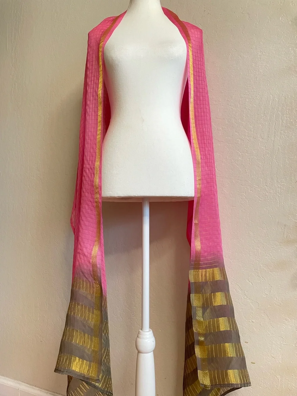 Pink and gold silk wrap